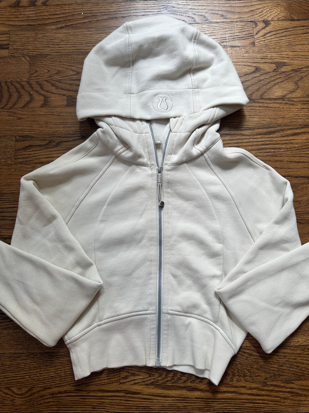 lululemon Cream Zip-Up Hooded scuba
Note: stains will most likely come out